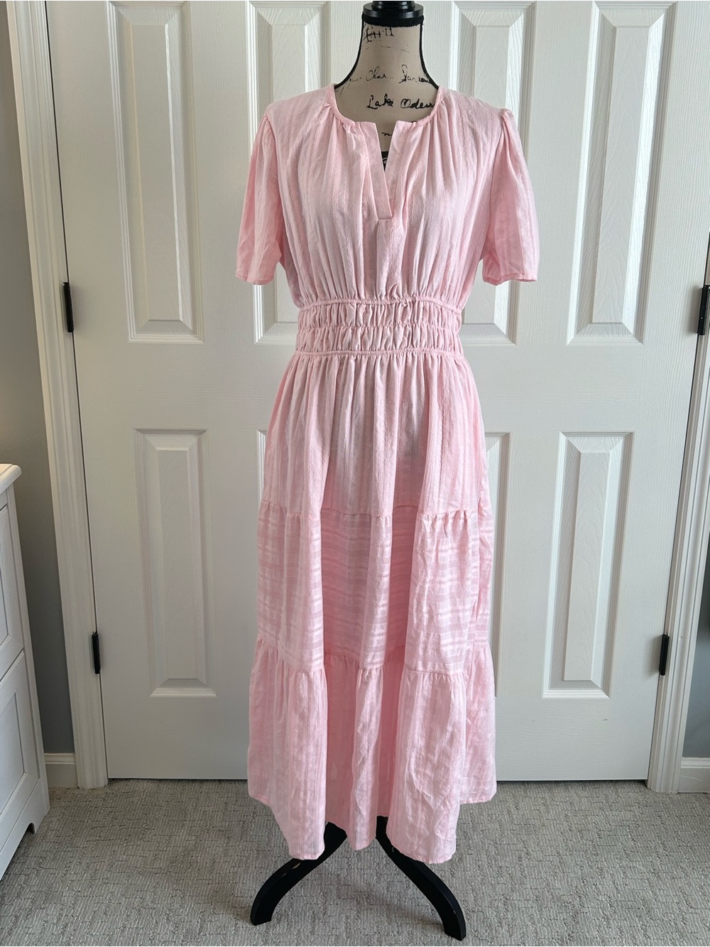 Women's Pink Maxi Dress with Smocked Waist
